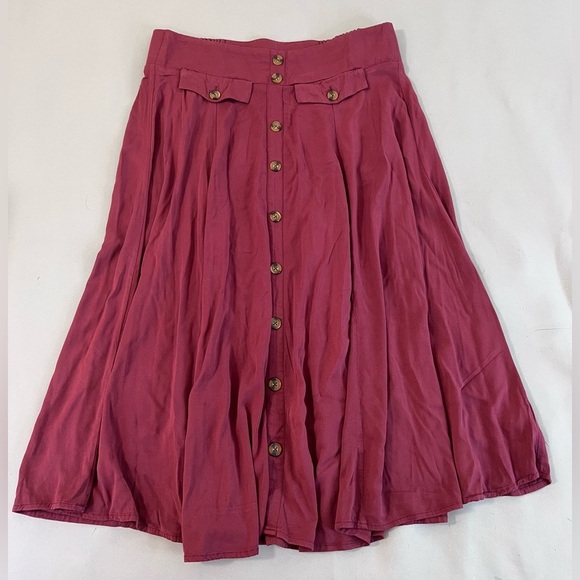 Torrid Women's Dark Red Maroon High Waist‎ Button Midi Skirt Sz 0 - Picture 6 of 12